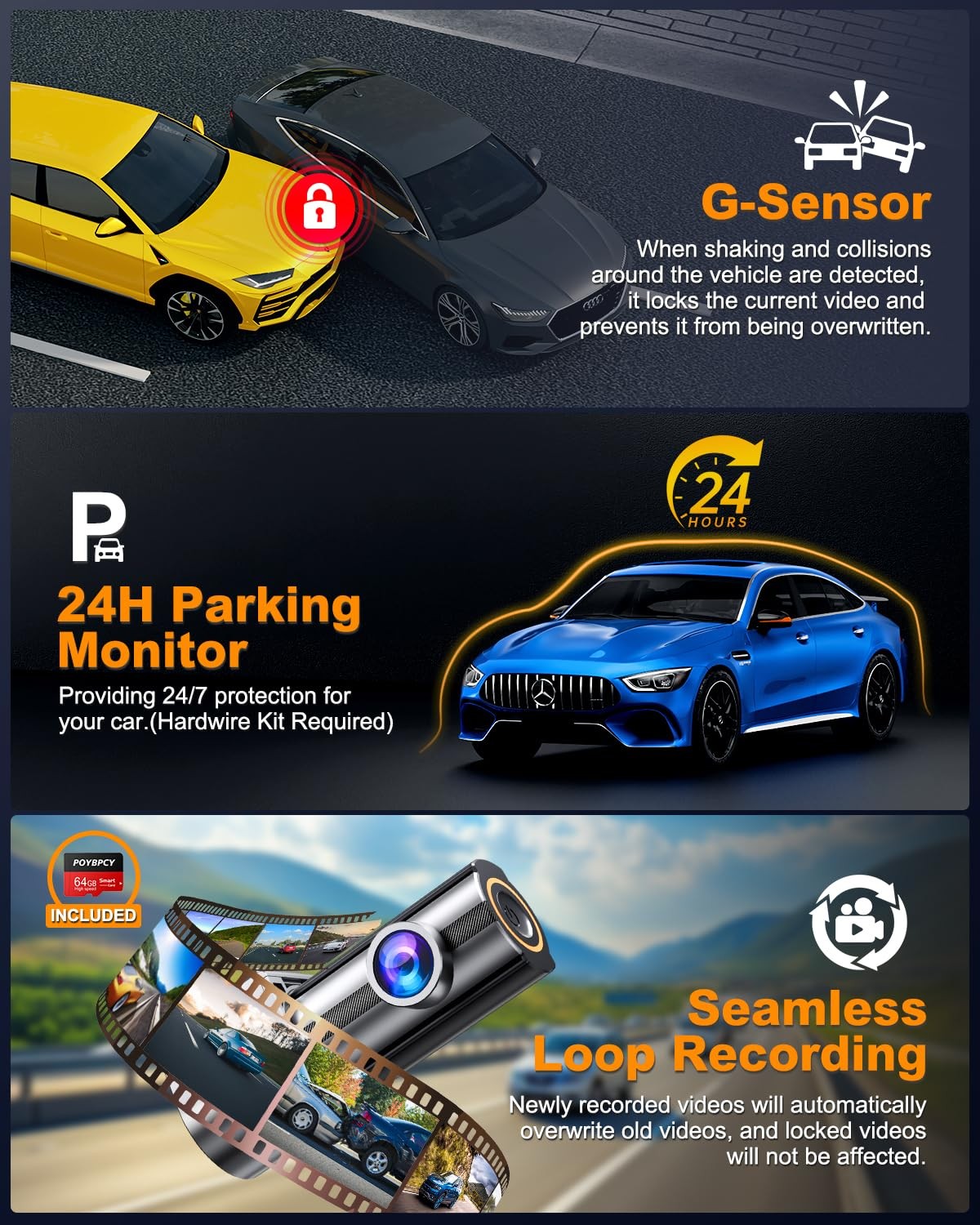 Dash Cam Front and Rear 4K, Built-in 5GHz WiFi with CPL, Dual Dashcams for Ca…