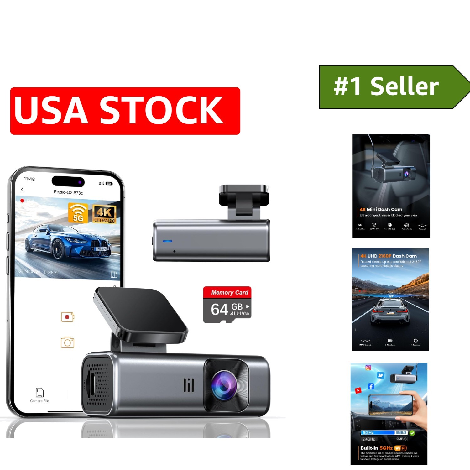 Ultra HD 4K Dash Cam with Super Night Vision & 64GB Storage – Record Every Drive