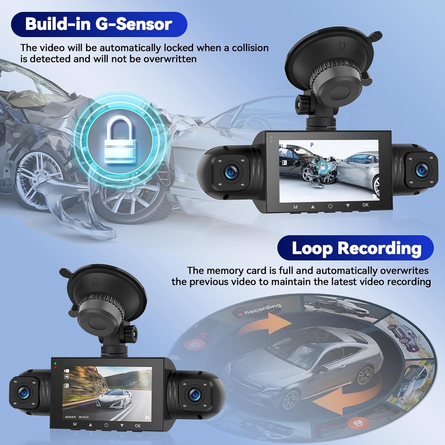 4K Dash Cam Recorder 4-Channel 360° Car Camera DVR Vehicle Video G-Sensor+32 TF