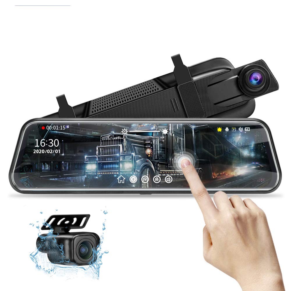 10” Mirror Dash Cam Night Vision 1080P FHD Full Touch Screen Front and Rear …