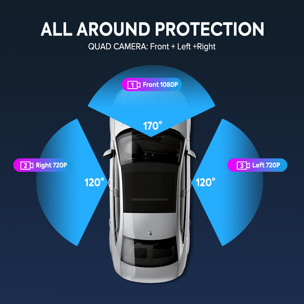 1080P 2.4 inch Dash Cam Front and Inside Triple Dash Cam with 24Hr Parking