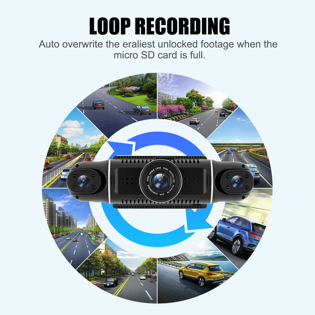 4 Lens Car DVR Dash Cam Video Recorder G-Sensor 1080P Front Inside Rear Camera