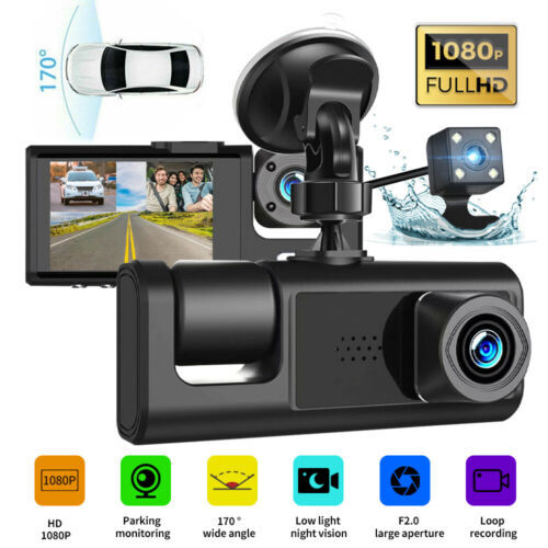 3Lens Dash Cam 1080P Car DVR Recorder Monitor DVR HD Night Vision Loop Recording