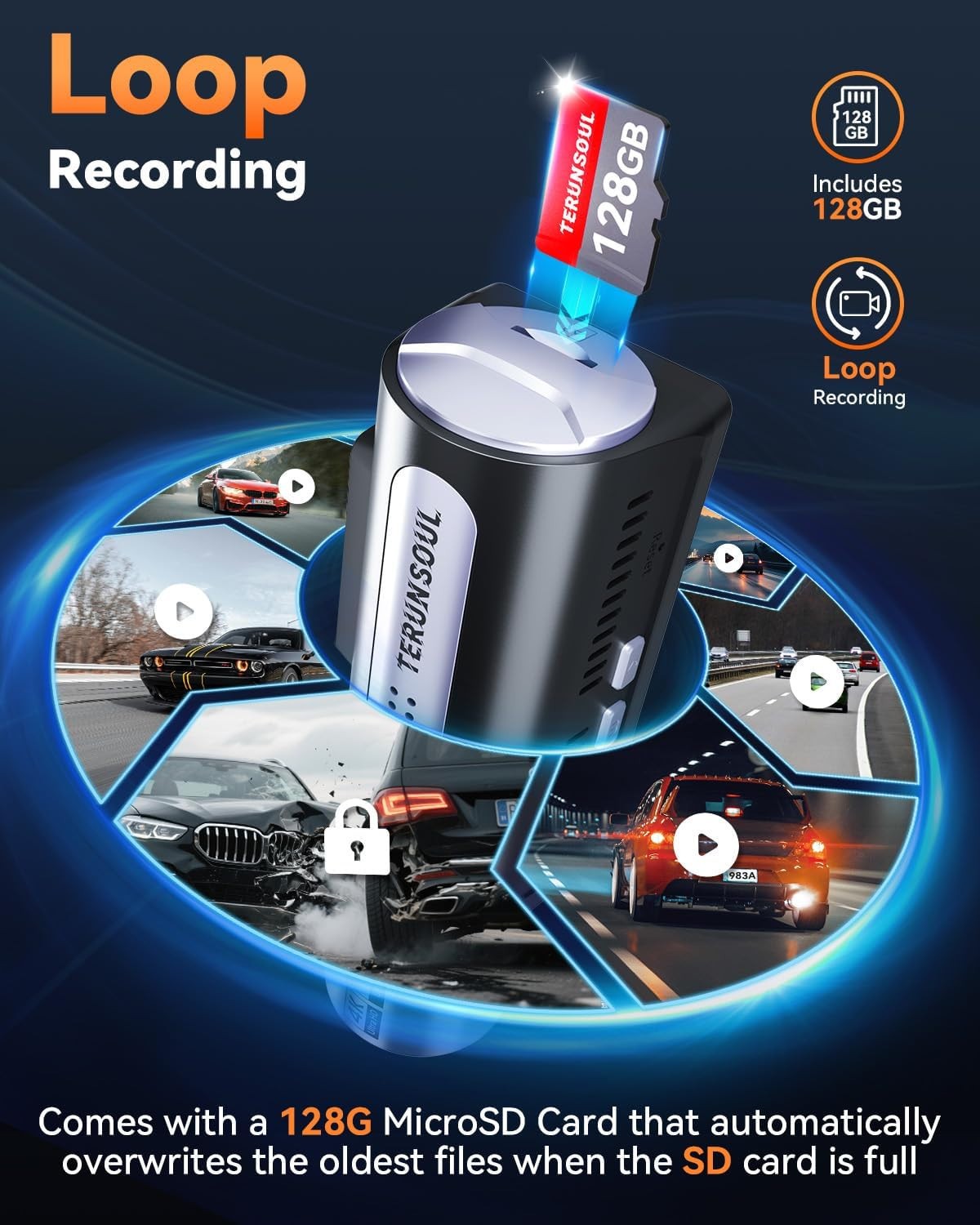 Terunsoul 4K Dash Cam Front and Rear,Full HD 3Channel Dashcam,Free 128GB MicroSD