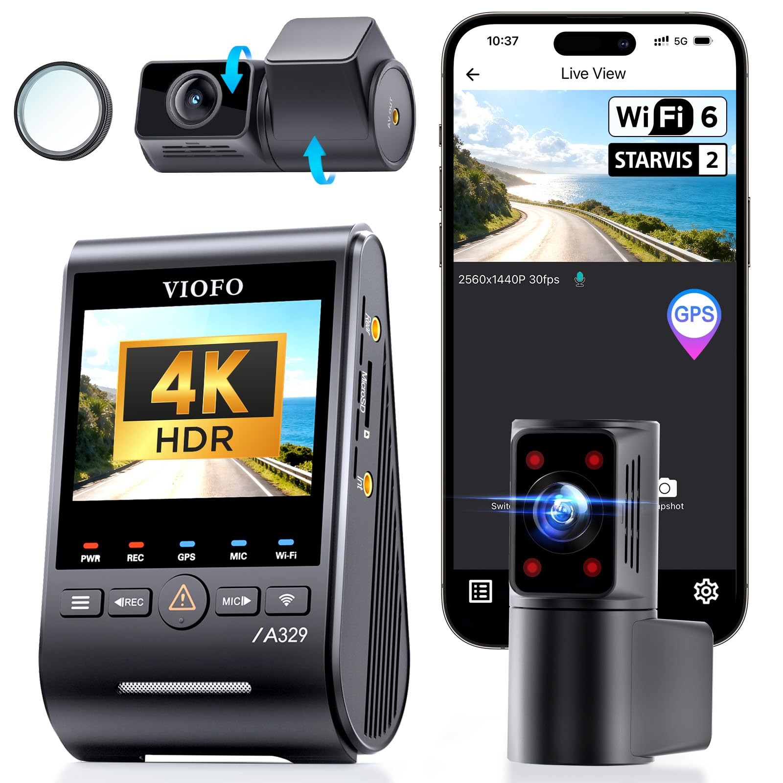 VIOFO A329S 4K 3 Channel Dash Cam – 4K Front + 2K Cabin + 2K Rear – Wi-Fi 6
