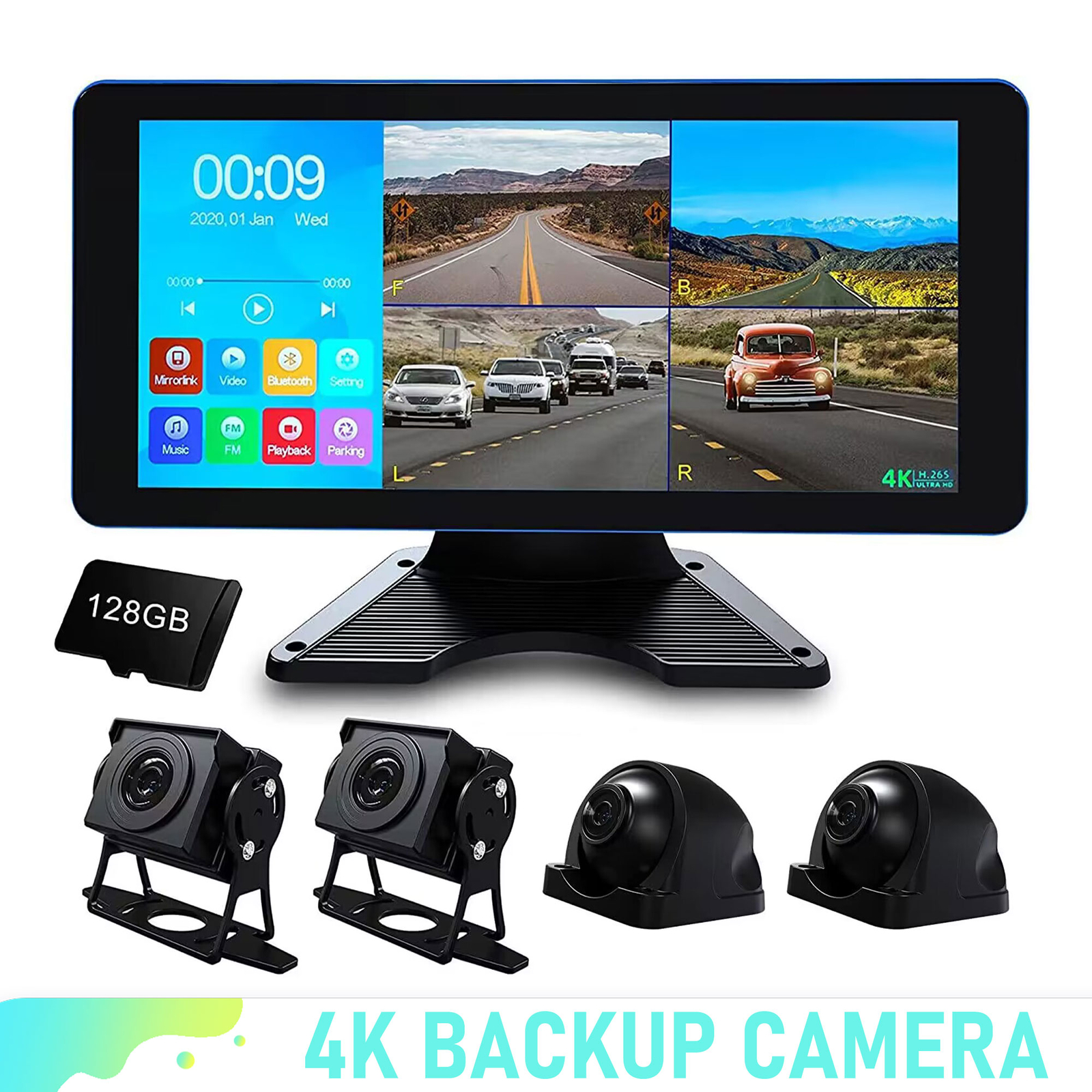 128G Dash Cam 4K 4AHD Recording in Car DVR Camera Playback 10.36″ for Truck Van