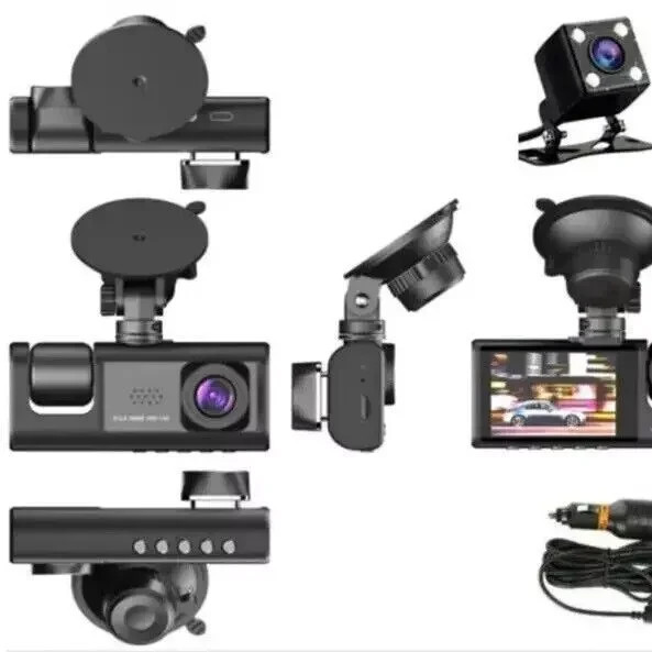 Dual Lens Car Dash Cam 1080P HD Front/Rear/Inside Video Recorder Camera G-Sensor