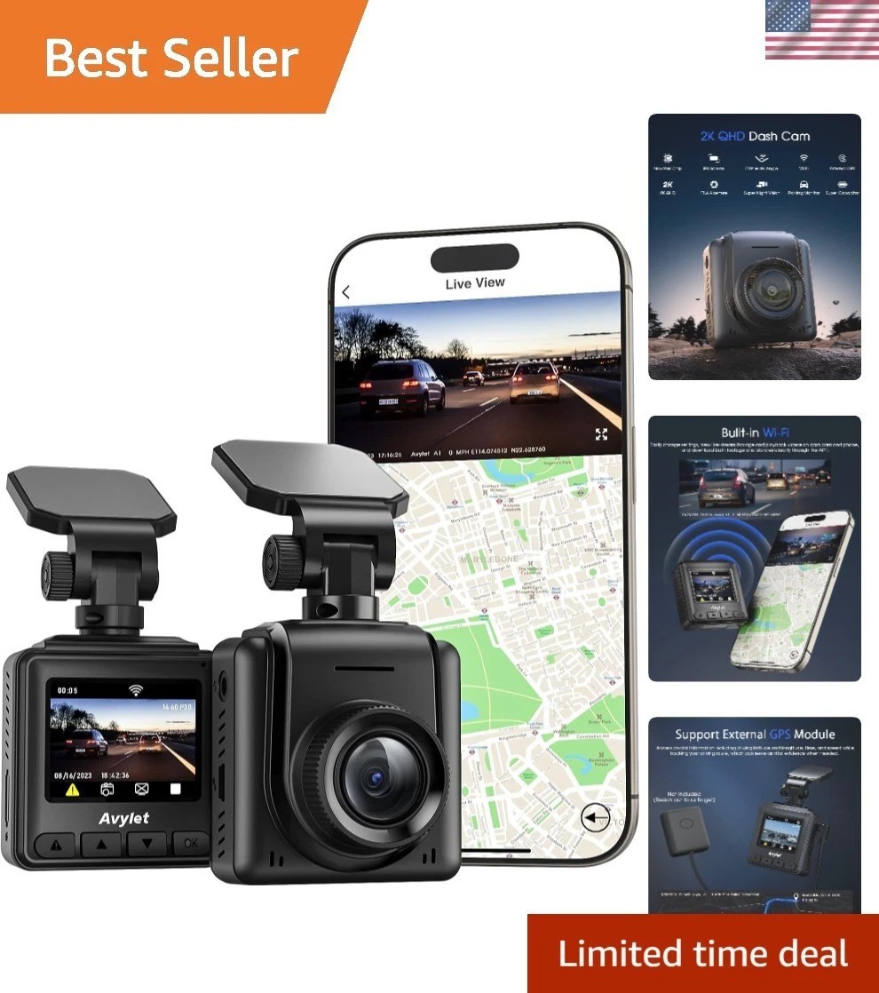 Front Dash Camera 2K 1440P with IPS Display, Loop Recording & WiFi – Mini Design