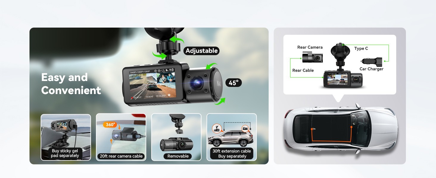 Vantrue N4 3Channel Dash Cam 4K IR Night Vision G-Sensor Loop Recording Car DVR