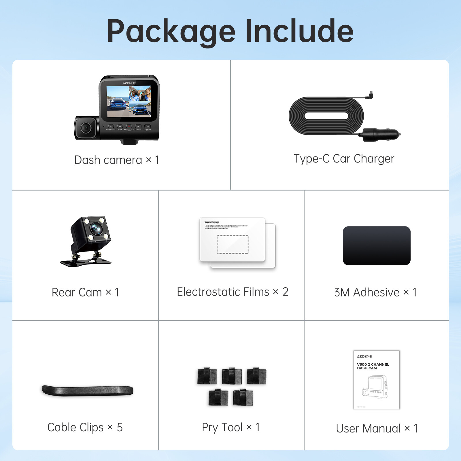 AZDOME 3 Channel 1K Dash Cam Video Recorder 1080P Front Rear Inside Park Monitor