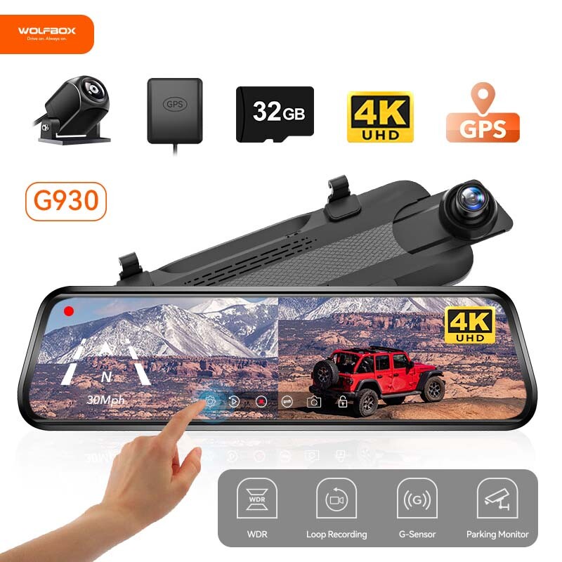 WOLFBOX 10″ Smart Car DVR Camera Rear View Backup Mirror Dash Cam GPS navigation