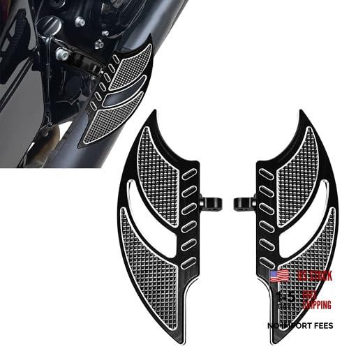 Wide Motorcycle Driver Passenger Front & Rear Floorboards Black batwing style