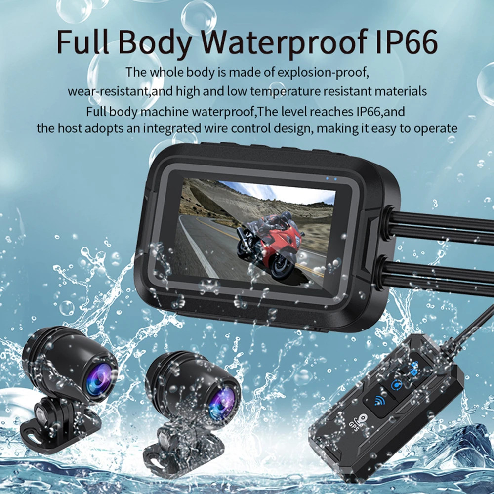 Dual 1080P Motorcycle Dash Cam WiFi GPS Front Rear Camera Waterproof DVR