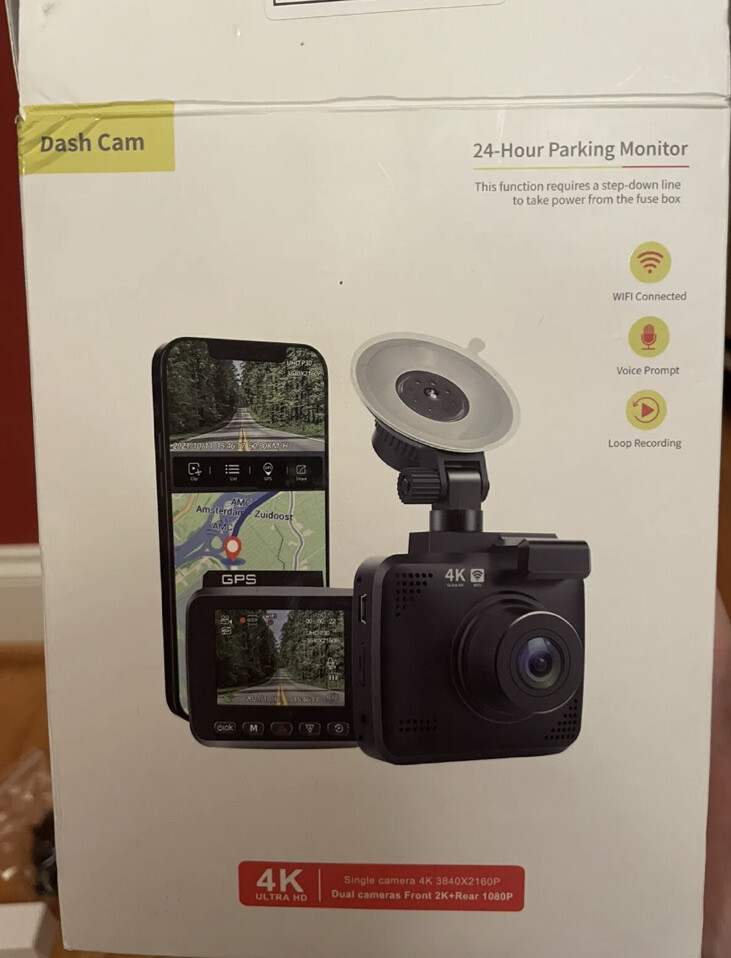 4K Ultra HD Dash Camera 3840X2160P Dual Cameras Front 2K+Rear 1080P