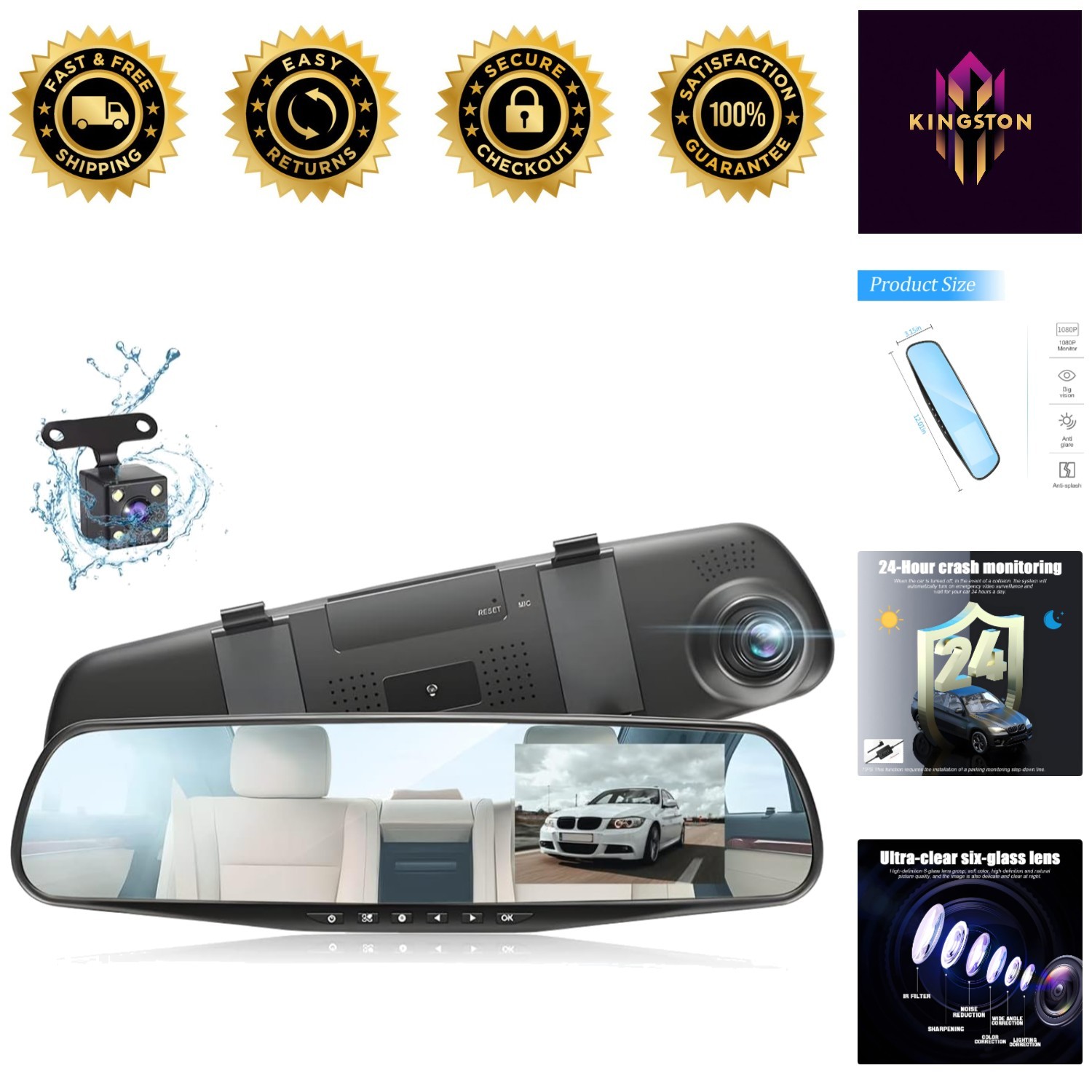 All-in-One 4.3″ Backup Mirror Camera with Enhanced Night Vision & Loop Record