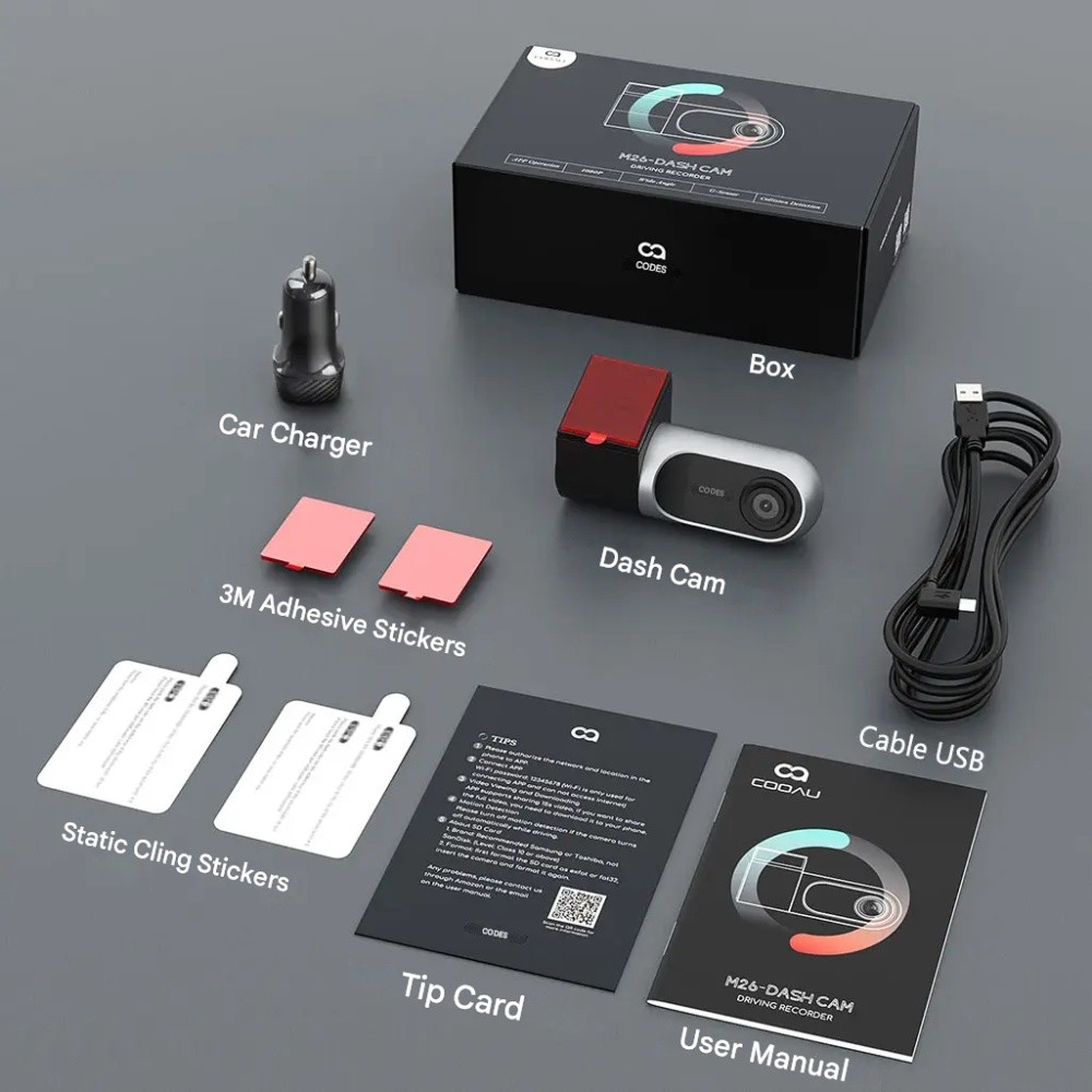 COOAU 1080p Dash Camera FHD with Night Vision & WDR – Supercapacitor, G-Sensor