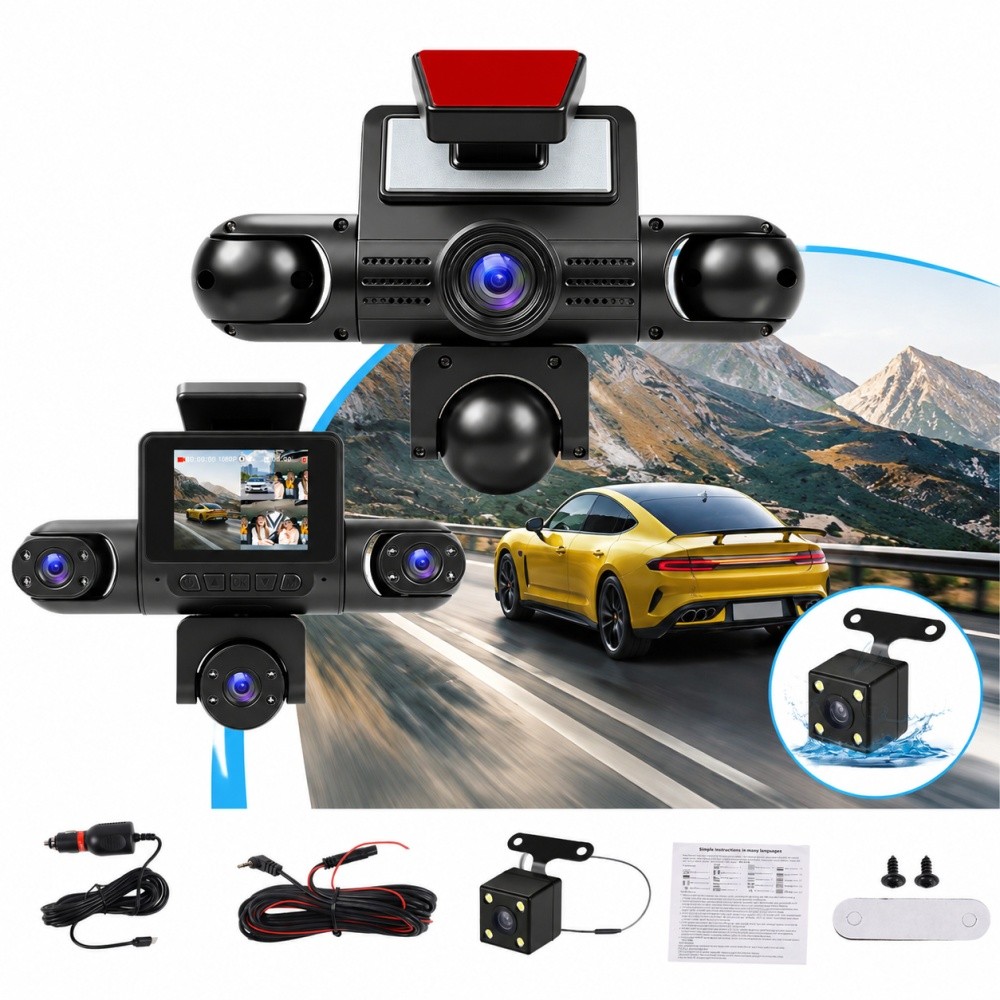 360° 1080P HD 4-Channel Dashcam Car Dash Cam Front Rear Inside Left Right New