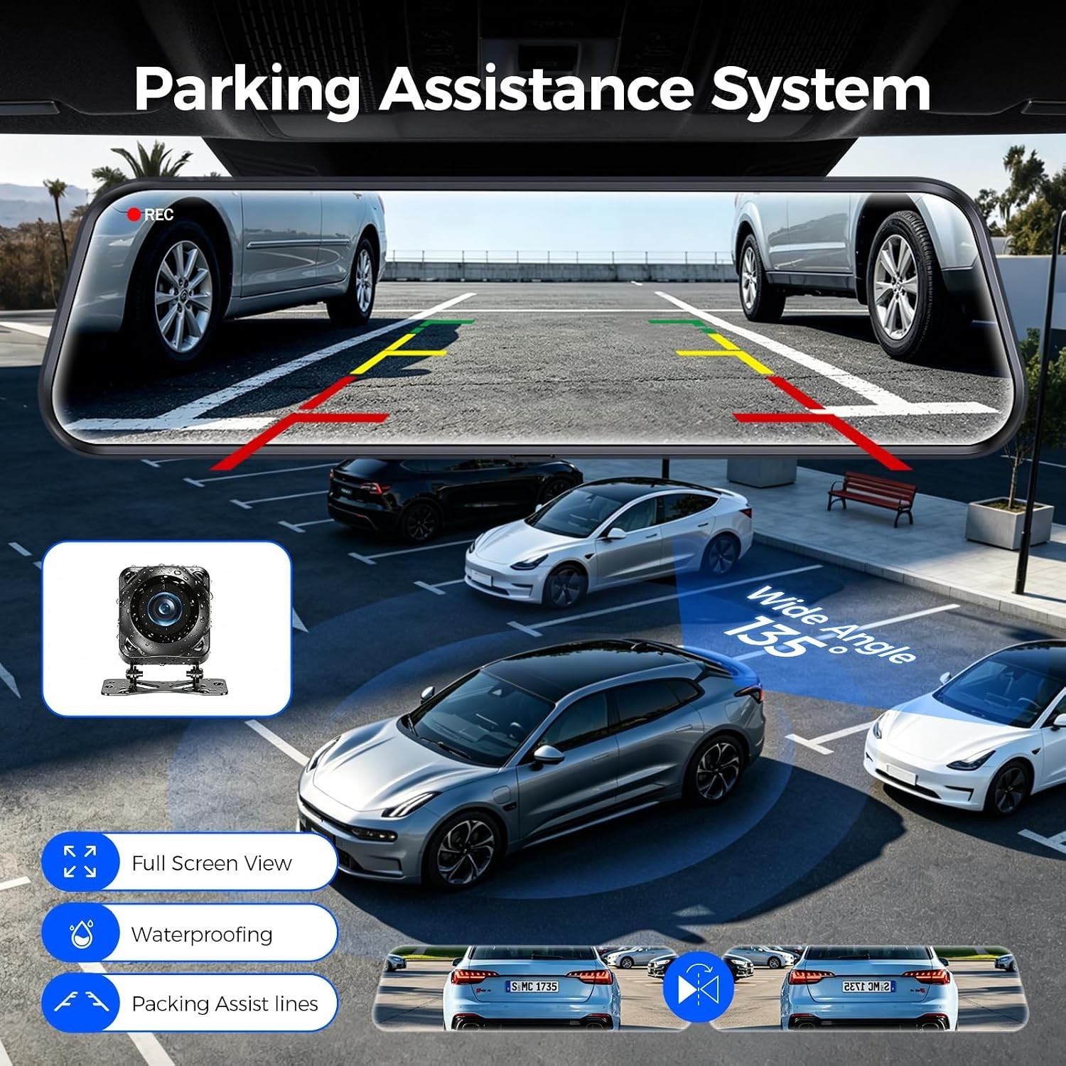 Mirror Dash Cam,Rear View Mirror Camera 10”, 1080P FHD Full Touch Screen Das…