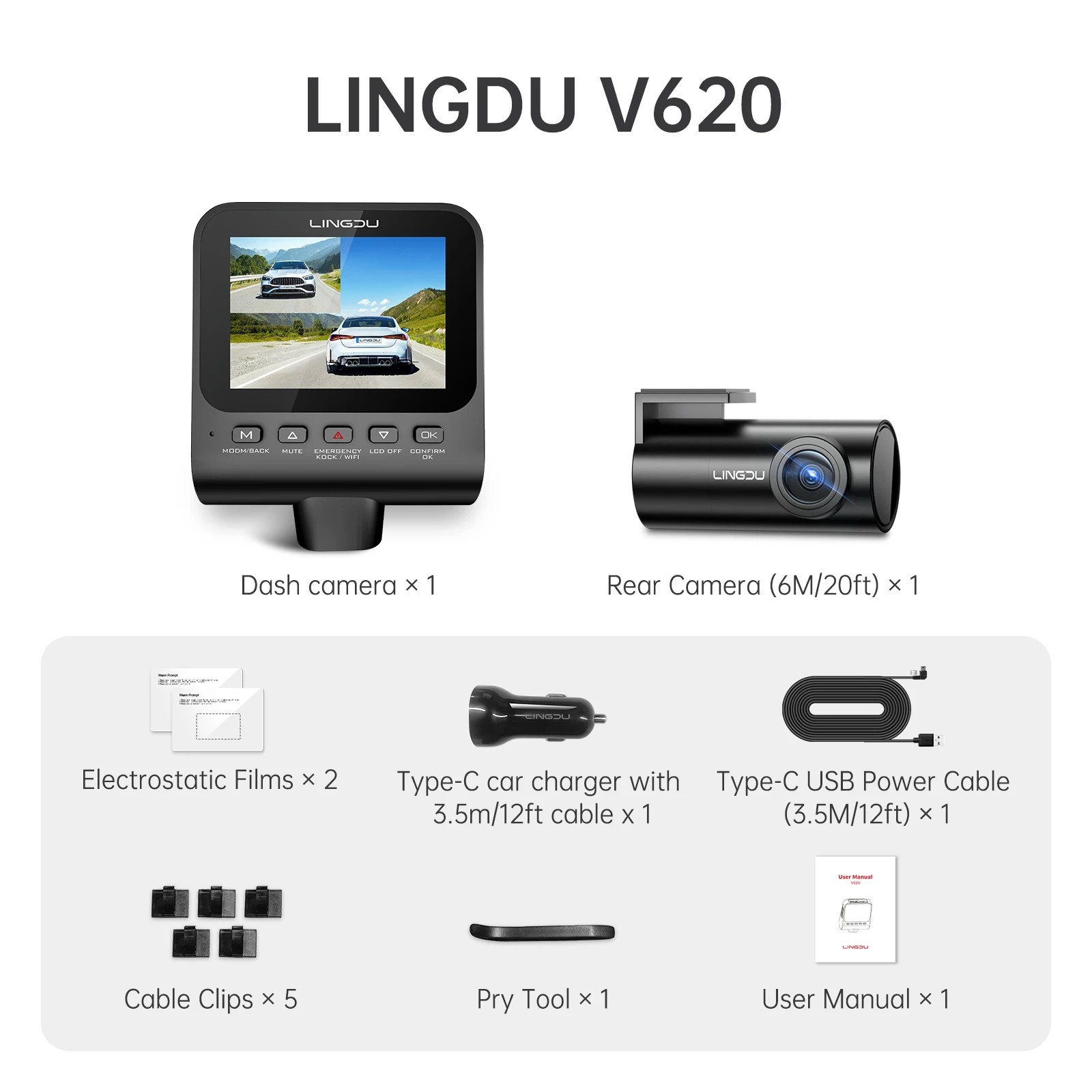 Dash Cam Front and Rear GPS Camera WiFi Night Vision Dual with Car 64GB 4K Park