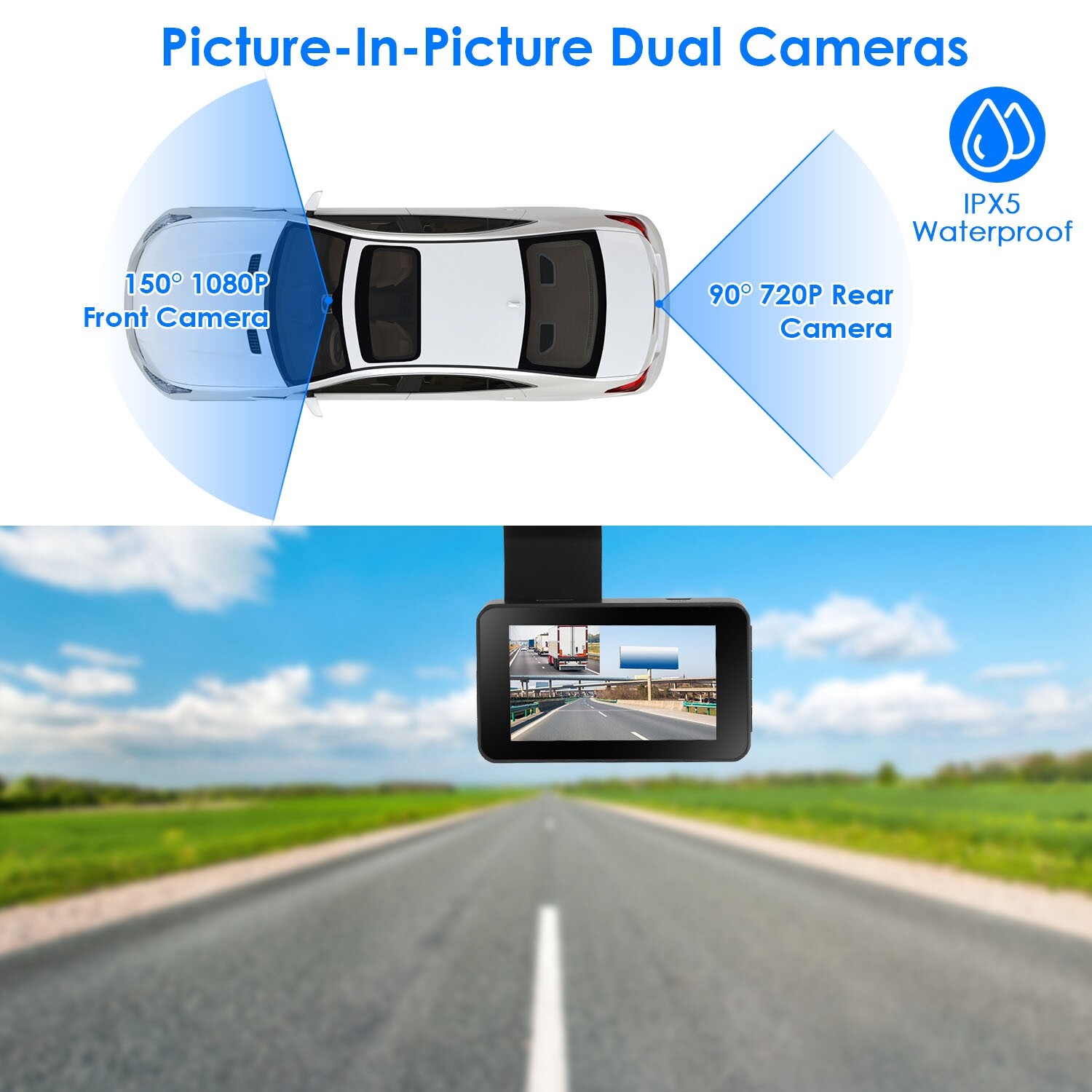 HD 1080P Dual Lens Dash Cam GPS WiFi Car DVR Camera Vision Control G-Sensor