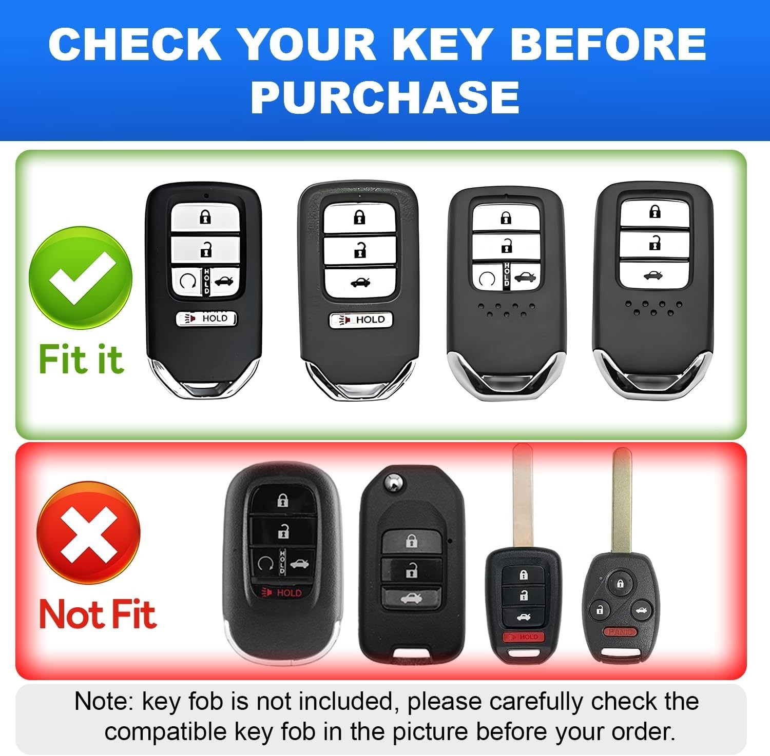 ACEBOY for Honda Key Fob Cover, Soft TPU Cover with Leather Keychain Compatible