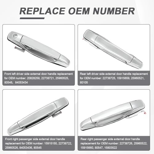 Front Rear Driver & Passenger Exterior Door Handles Compatible with Chrome