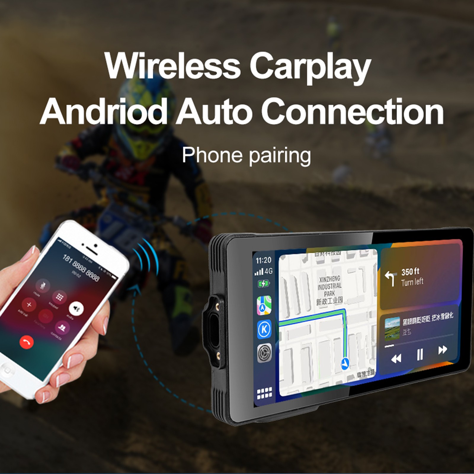 5.5″ Wireless CarPlay Android Motor Navigation Motorcycle GPS 2X Cam/TPMS IP67