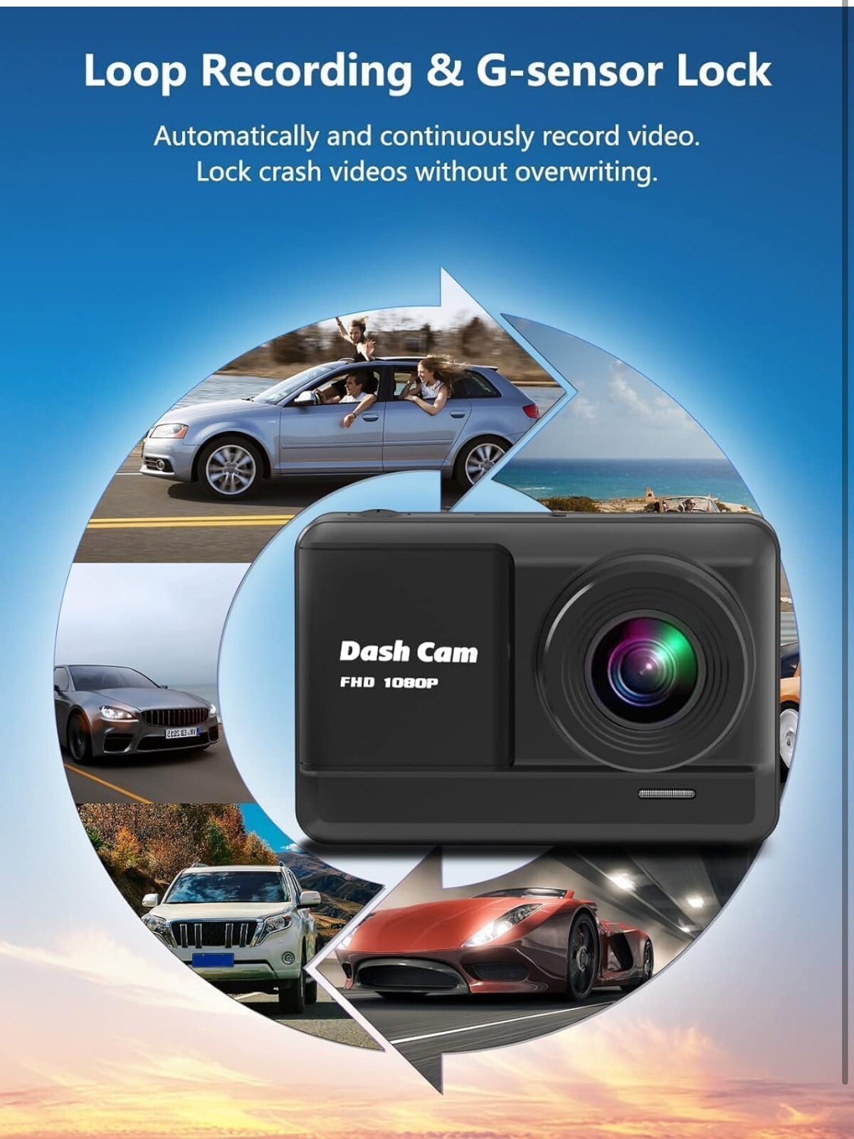 DKK Dash Cam Front and Rear, 1080p mini dash with 32 GB SD Card. G Sensor Lock