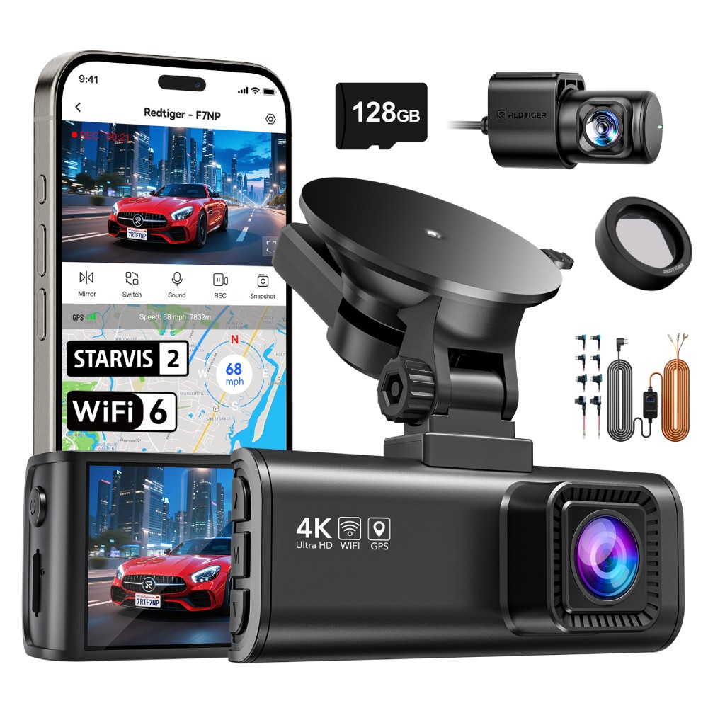 REDTIGER F7NP 4K Dash Cam Front and Rear Dash Cam STARVIS 2,Hardwire Kit,CPL