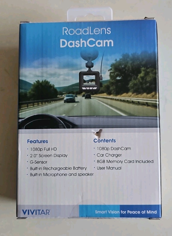Brand New- Sealed -VIVITAR Car Video Security Black Dash Cam DCM108-NOC w/mount