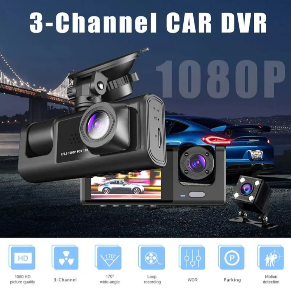 3-Channel Dashcam Front Inside Cab Rear View Camera,Cars Trucks Suvs Vehicle DVR