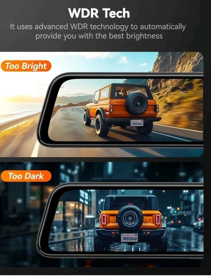 G840S 12″ 4K Mirror Dash Cam Backup Camera, 5.8Ghz Wifi Smart Rearview Mirror fo
