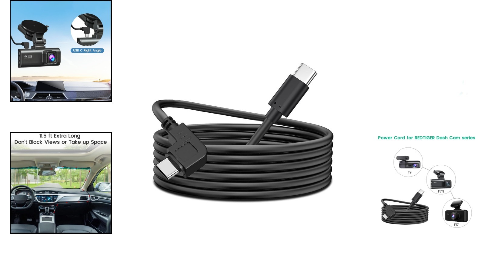 Power Cord for REDTIGER Dash Cam, USB C to USB C Cable for RED Tiger 11.5ft