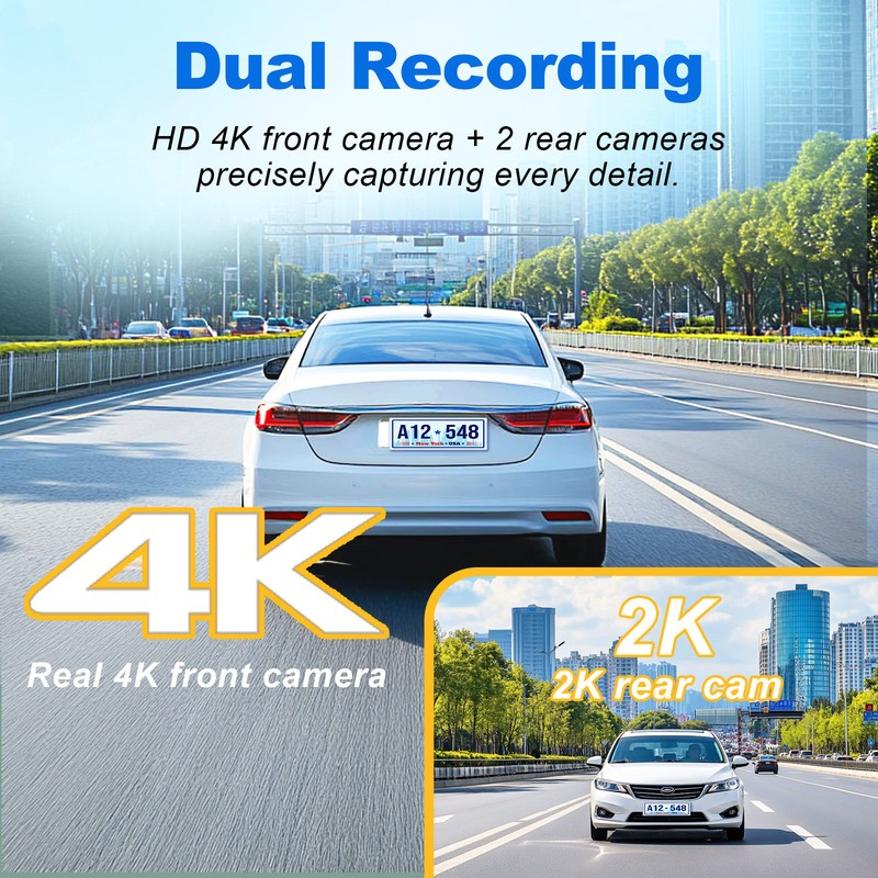 Dash Cam 4k Front Rear Car Cameras 3.69″ Touch Screen Car DVR Built-in GPS ADAS
