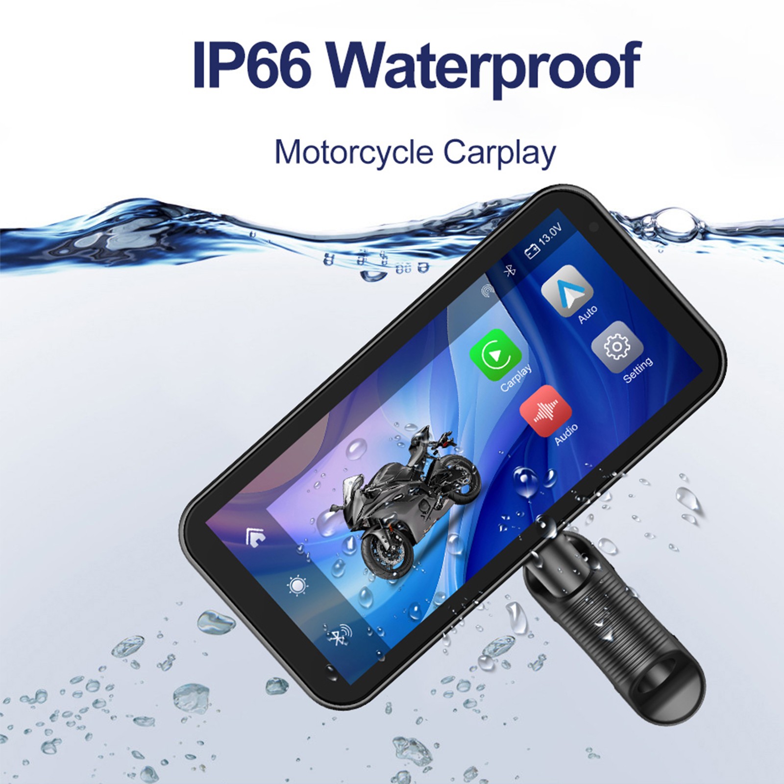 6.25” Motorcycle GPS Navigator Wireless CarPlay Android Waterproof Bluetoo