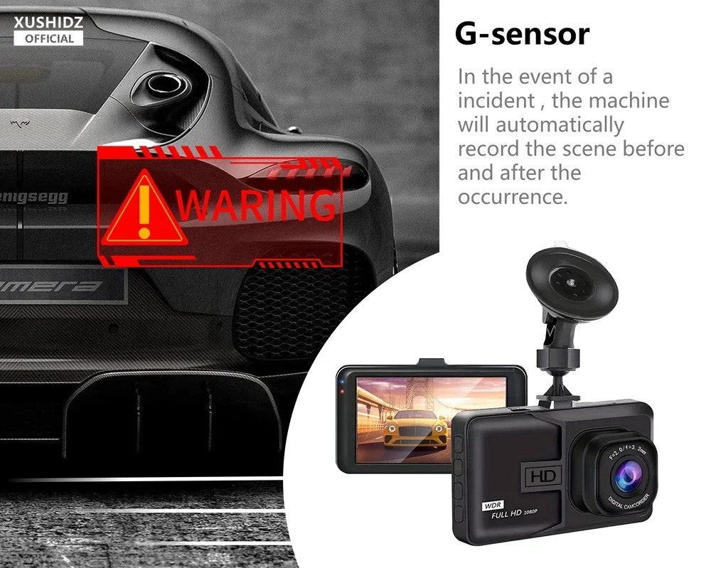 XUSHIDZ NEW 1080P HD Dash Camera Loop Recording Car Vehicle DVR Video Recorder