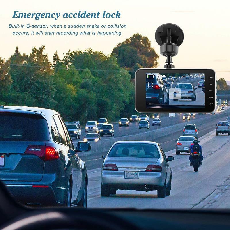 Dual Dash Cam w/ 32 GB memory, 4.0″ LCD Screen, Full 1080P HD Front & Rear