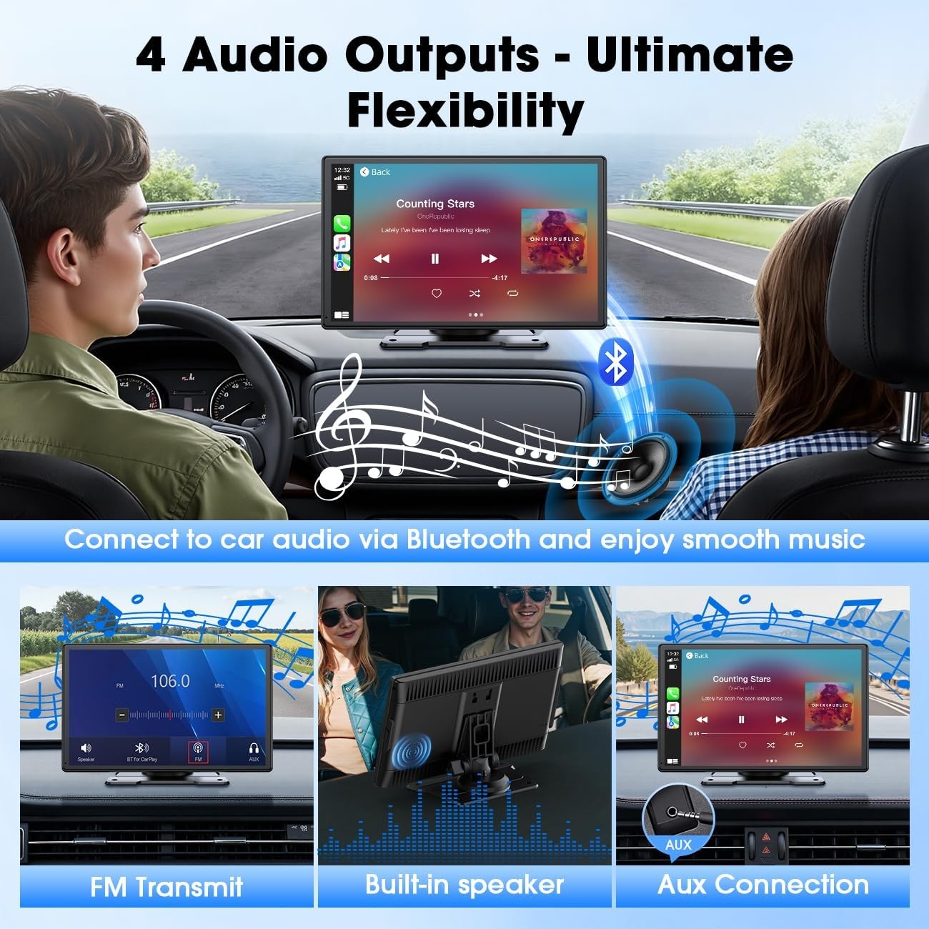 9″ Wireless CarPlay Display for Car Portable Android Auto Bluetooth Mirror Link