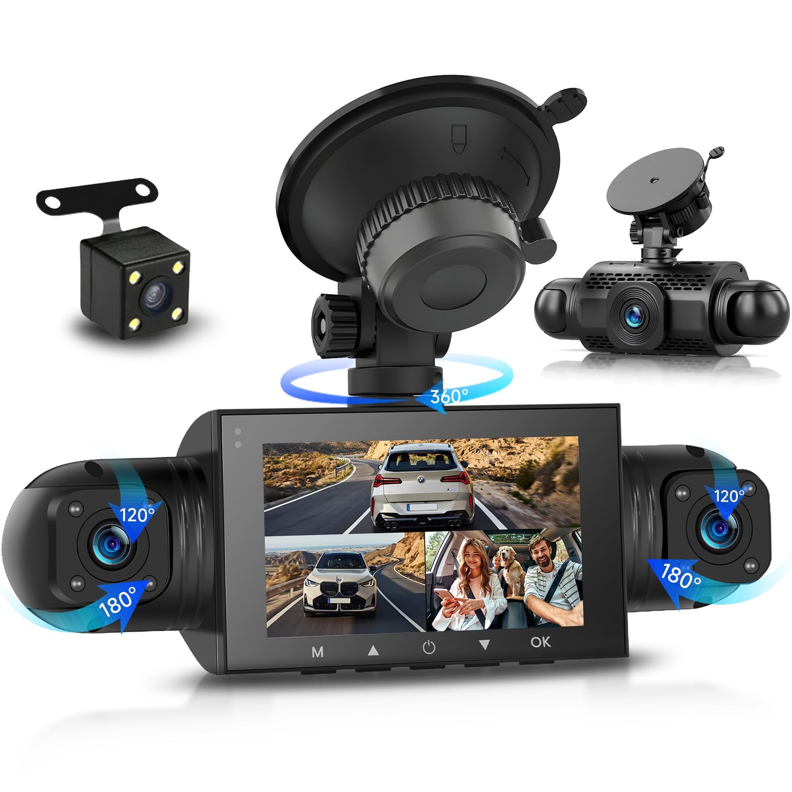 4 Channel Dash Cam 360° View, 1080P Front and Rear Inside, Left Right Dash Ca…
