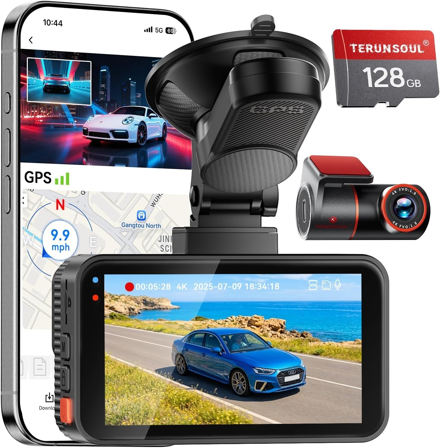 4K+4K Dash Cam, Free 128GB Card, 5.8Ghz Wifi6 – up to 20Mb/S | Aprox HD Night