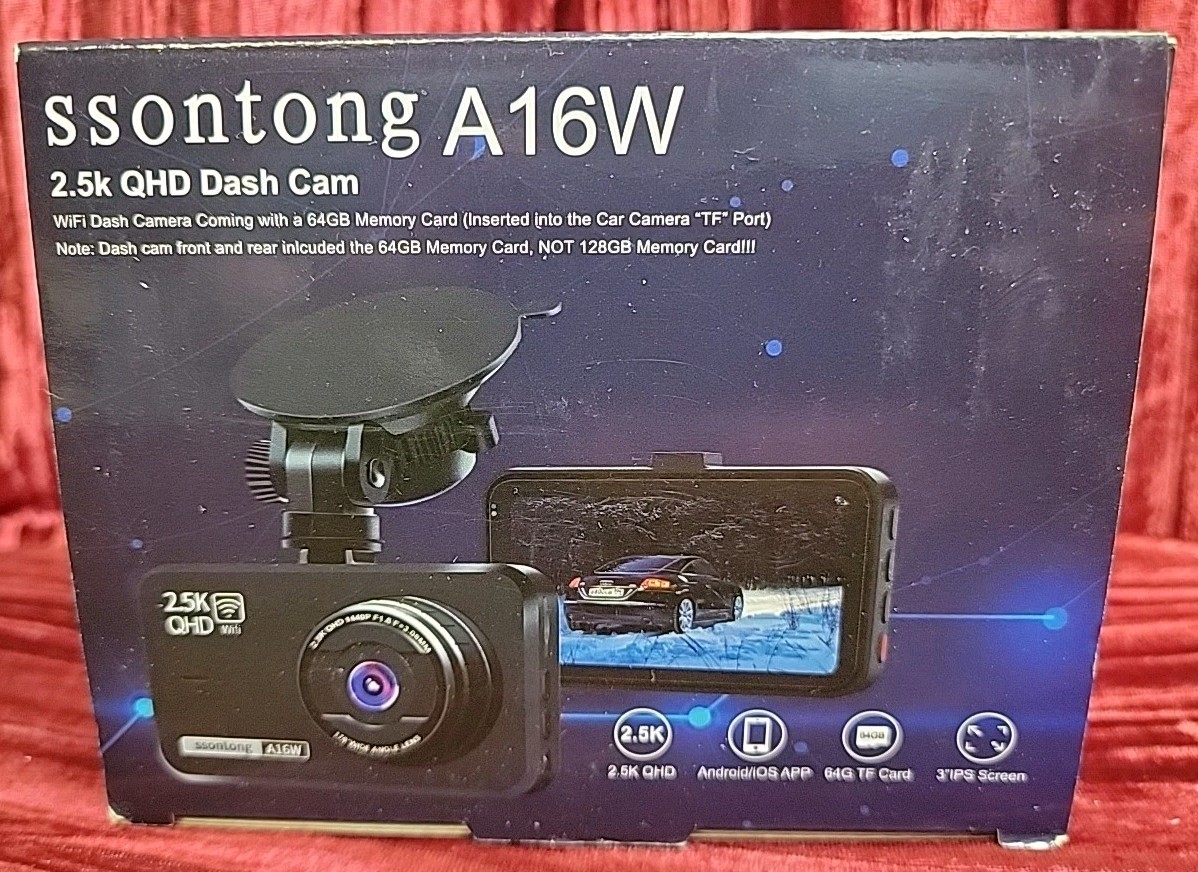 Dash Cam Ssontong A16W 2.5K QHD with 64GB Card Front Wi-Fi