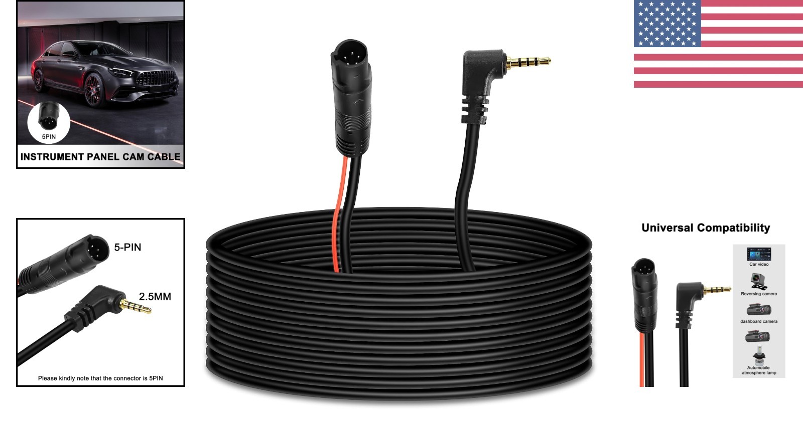 MEIRYFA 5 Pin Dash Cam Cable 32.8FT – Reliable Rear View Connection for Vehicles