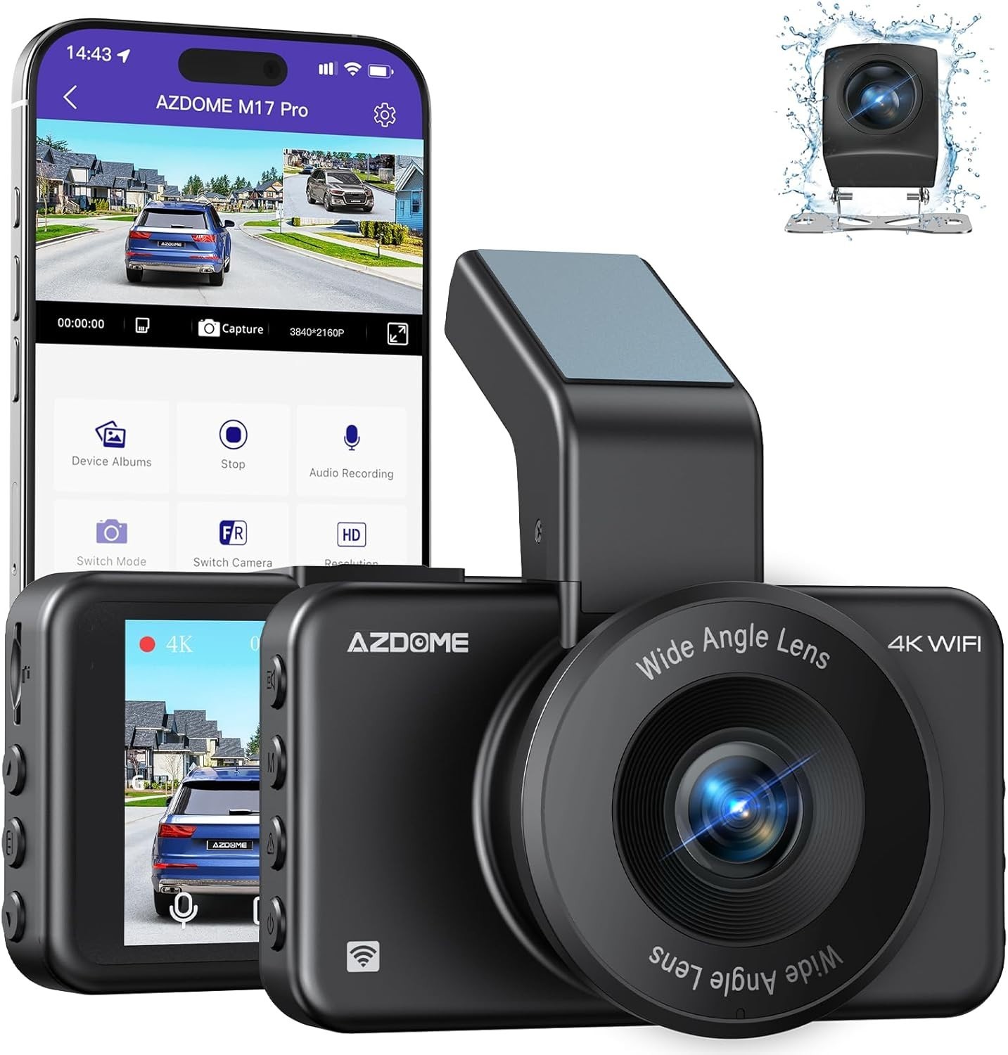 AZDOME Dash Cam 3″ Car Camera 3K+1080P WiFi App Video DVR Recorder G-Sensor