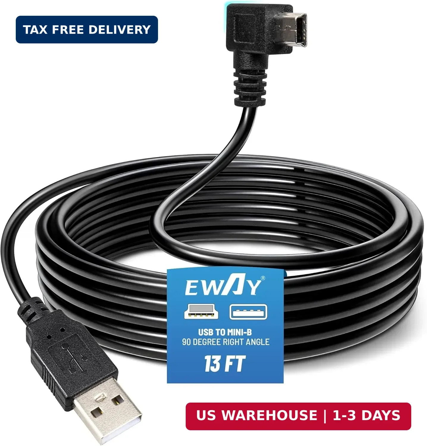 EWAY Mini USB Dash Cam Power Cable 13ft, for Rexing V1 Pro V5 V3 Byakov S6 Rove