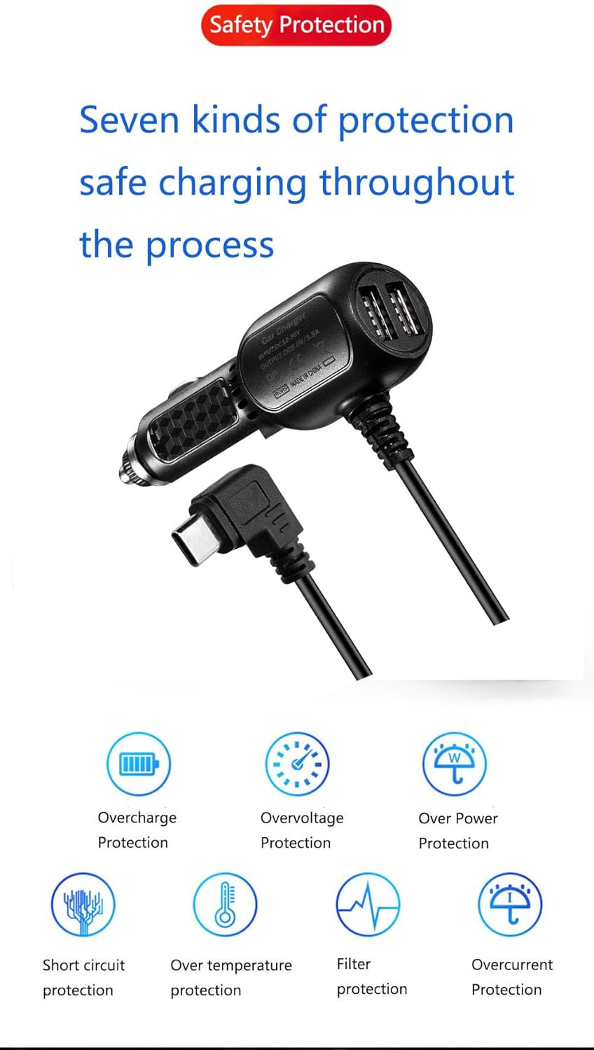 Dash Cam Type C Power Cable Adapter USB-C Port Dashcam Compatible for REDTIGER F