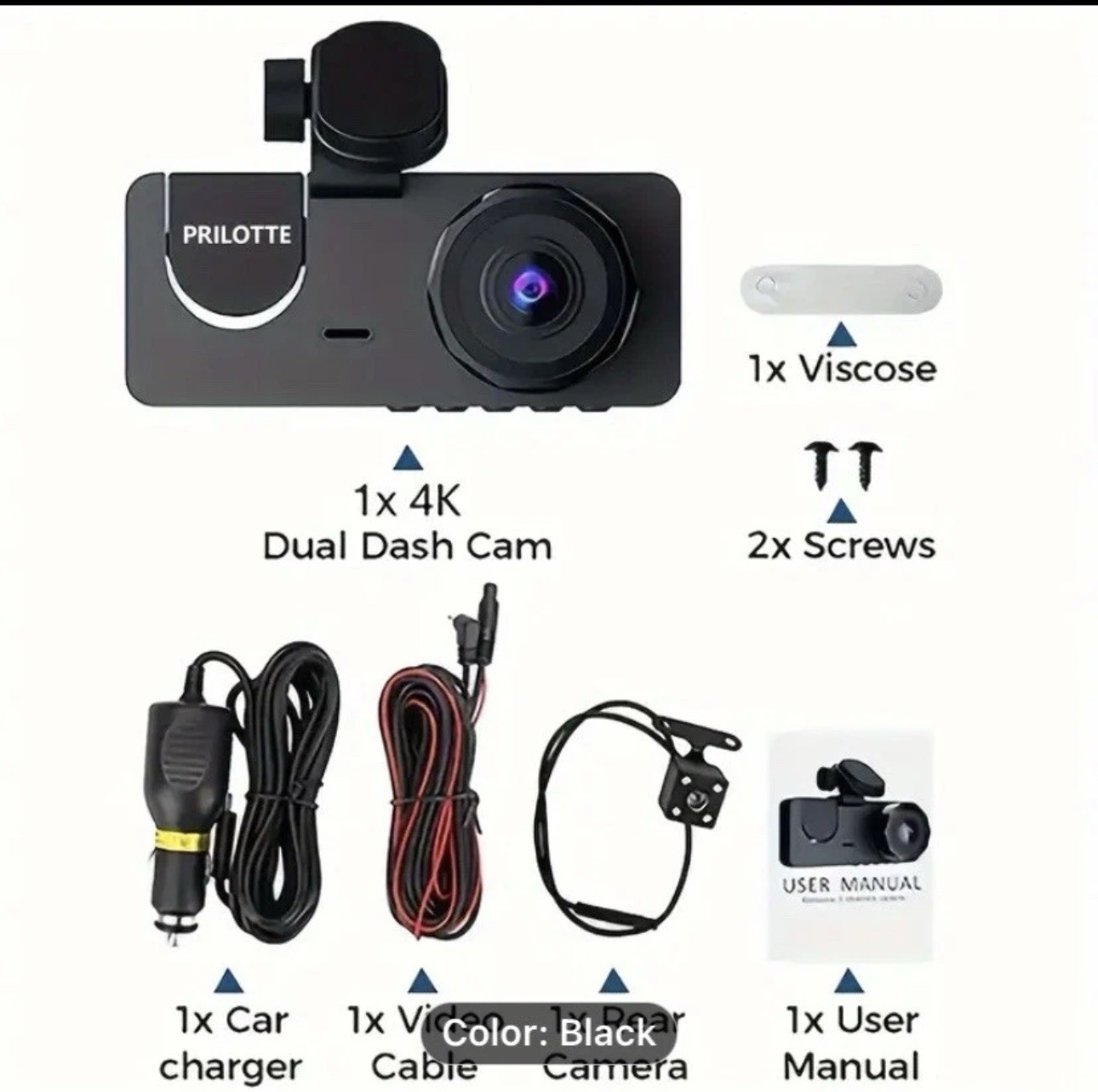 Three Channels 4K Dash Cam 8MP HD Cameras Video 2.0″ Display 32gb Storage