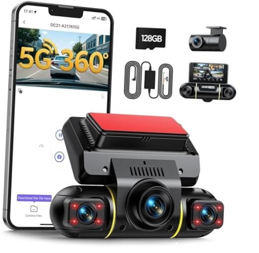 4 Channel Dash Cam Front Rear Left Right Inside with 128GB Card | 5G WiFi