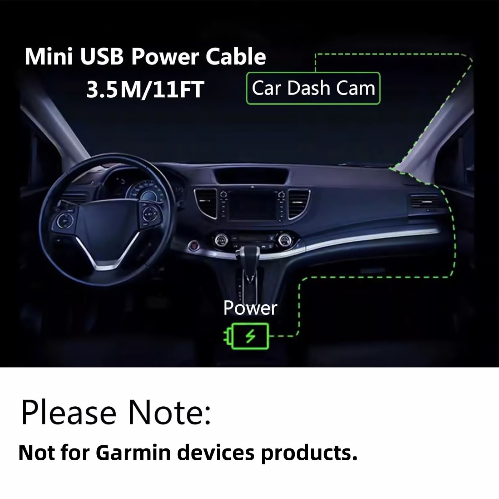 Mini USB Dash Cam Car Charger Cable Power Cord Supply for DVR Camera GPS