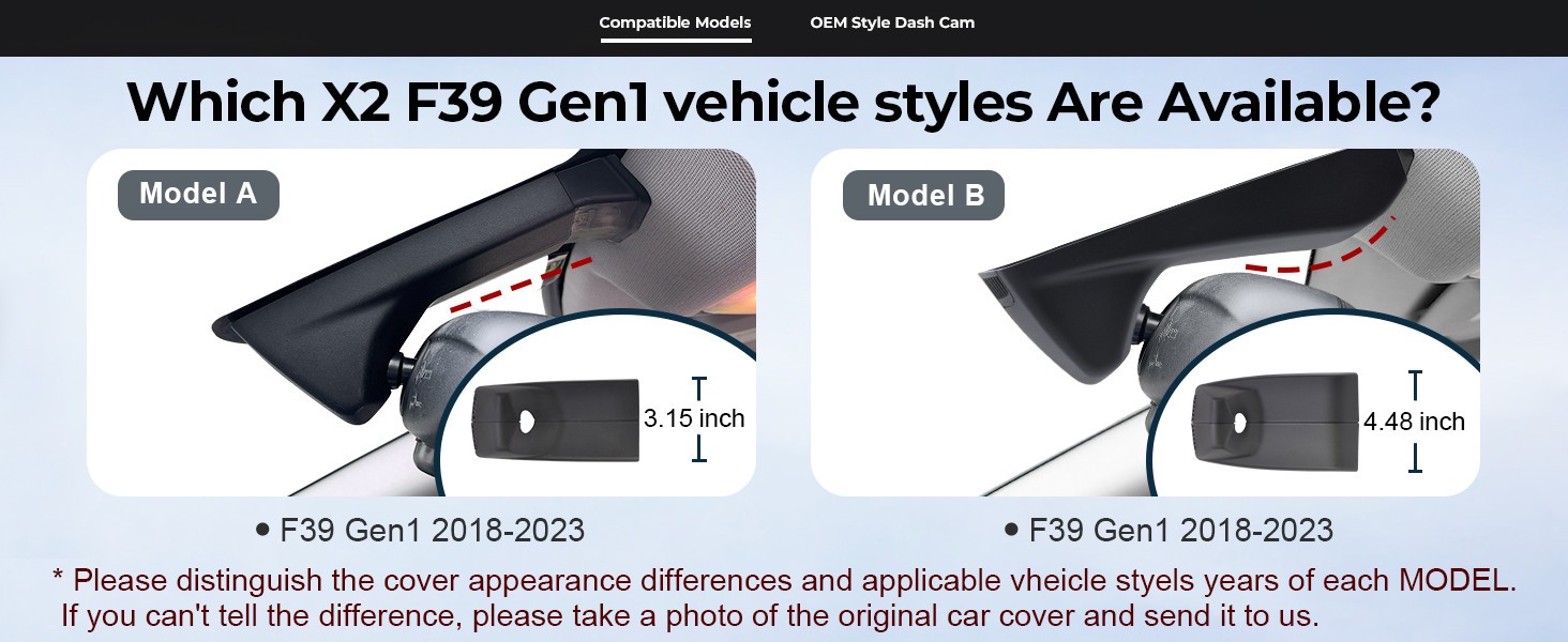 Model A Front 4K & Rear 1080p Dash Cam for BMW X2 F39 Gen1 2018-2023, 2952