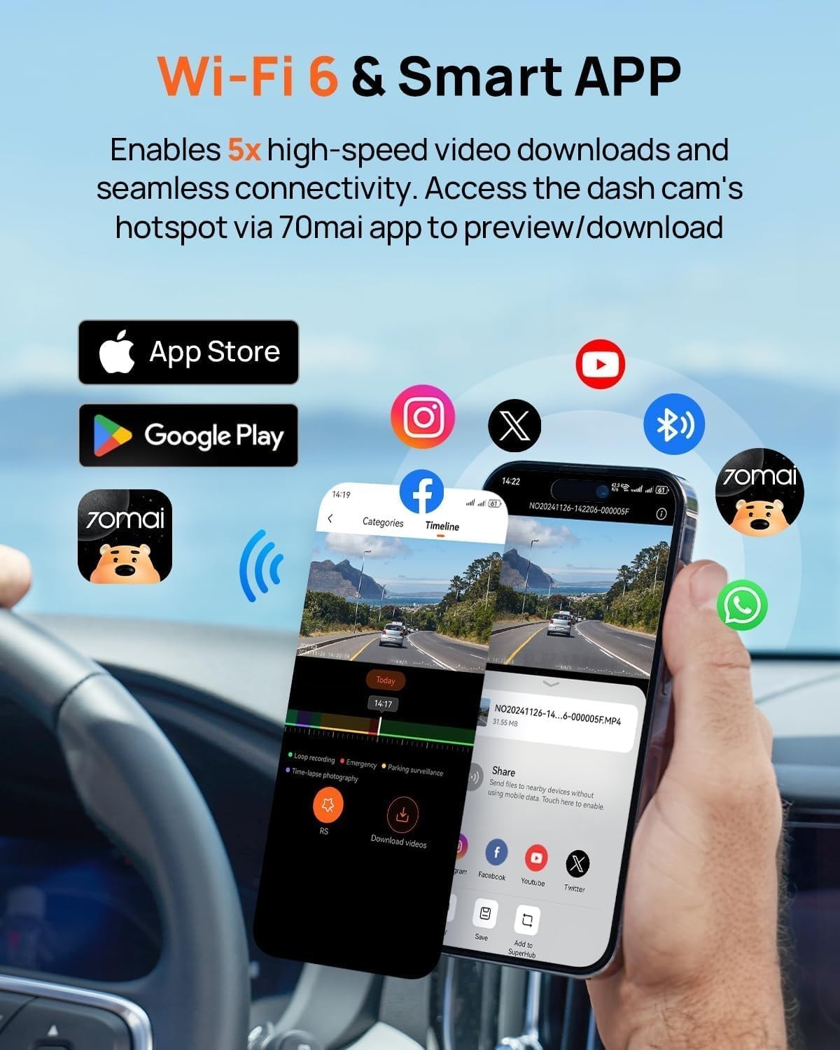 Smart ADAS Dashcam 3” IPS Screen 24H Mode#^